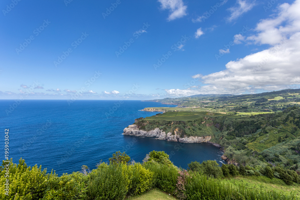 View of Sao Miguel Island coastline, Azores Portugal
