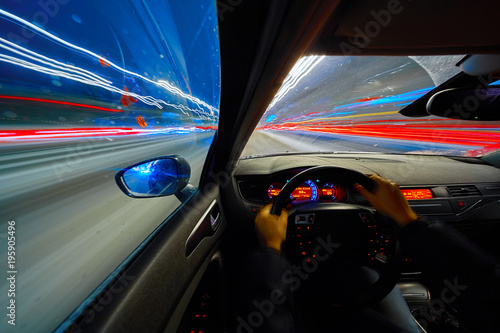 Speed movement car view from the interior