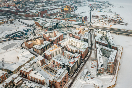 Aerial view of new district of Helsinki Kalasatama