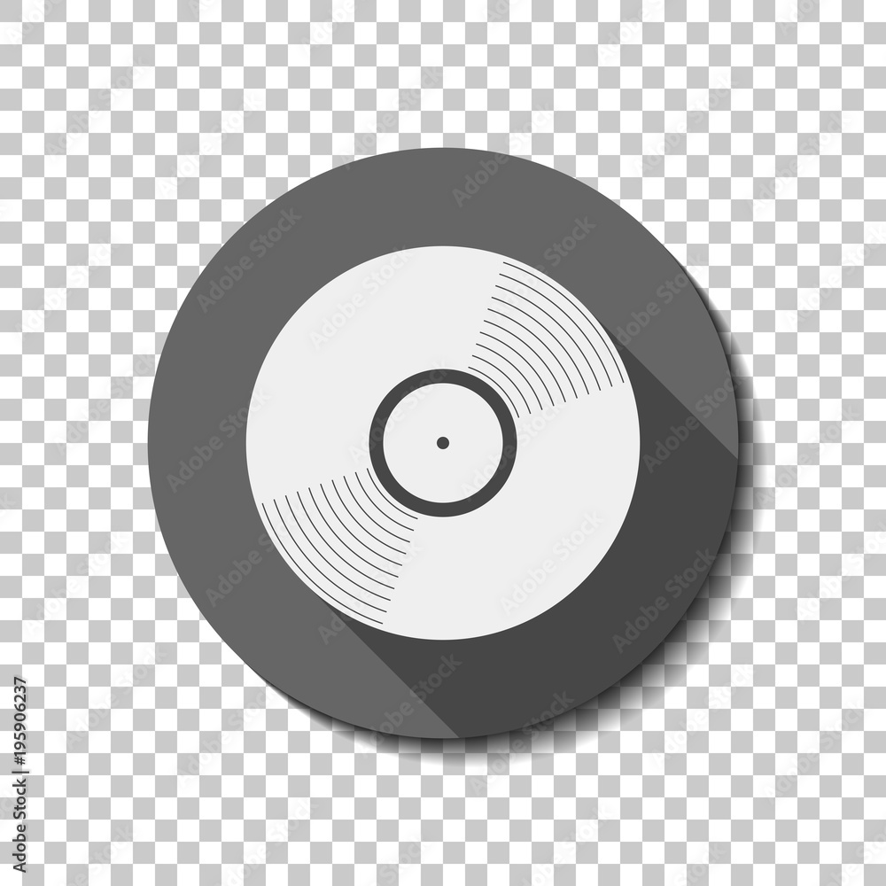 vinyl icon. White flat icon with long shadow in circle on transparent background vinyl icon. White flat icon with long shadow in circle on transparent background
