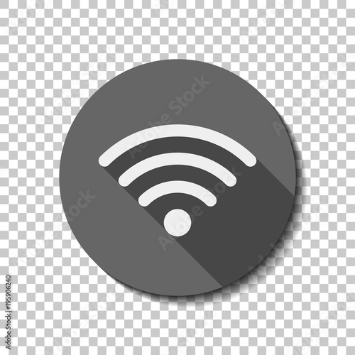 wi-fi icon. White flat icon with long shadow in circle on transparent background