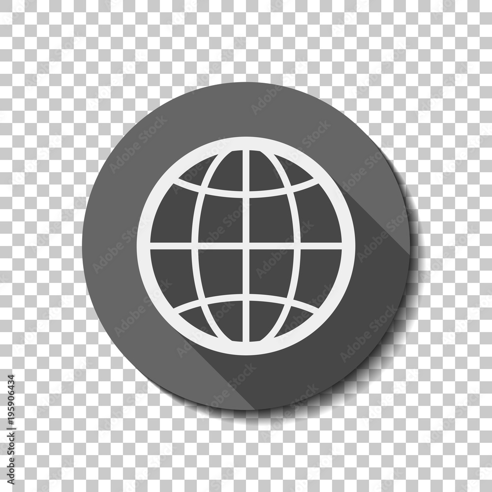 globe, planet. simple silhouette. White flat icon with long shadow in circle on transparent background globe, planet. simple silhouette. White flat icon with long shadow in circle on transparent background