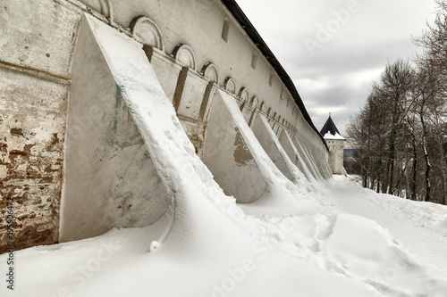Savvino-Storozhevsky monastery in Zvenigorod in winter day. Moscow region. Walls and towers of the monastery. photo