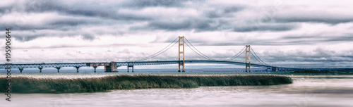 Mackinac Bridge Panorama. Iconic Symbol of Michigan.