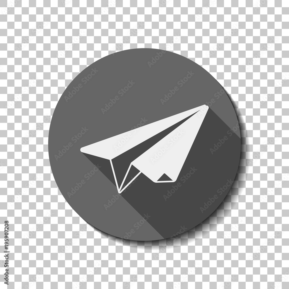 paper plane. origami glider. White flat icon with long shadow in circle on transparent background paper plane. origami glider. White flat icon with long shadow in circle on transparent background