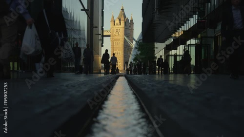 The Tower Bridge seen at the end of a street