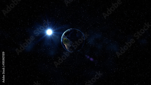 Fototapeta Naklejka Na Ścianę i Meble -  Earth planet in space with sun flash. Elements of this image are furnished by NASA