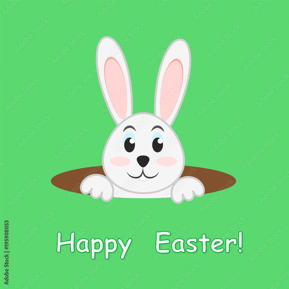 Easter rabbit in hole on green background, greeting Happy Easter card,stock vector illustration Easter rabbit in hole on green background, greeting Happy Easter card,stock vector illustration