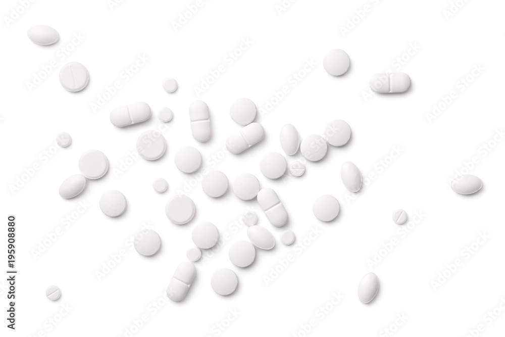 White Pills Isolated on White Background