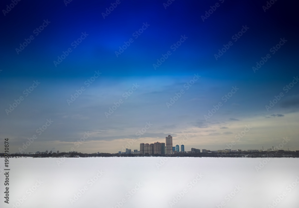 Strogino district Moscow citytscape background