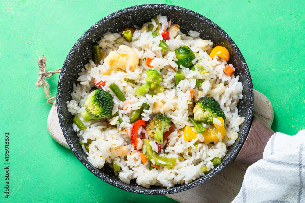 Vegetable risotto top view.