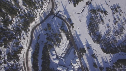 4K flat aerial view of praz de lys ski station in the French Alps in France - Log  photo