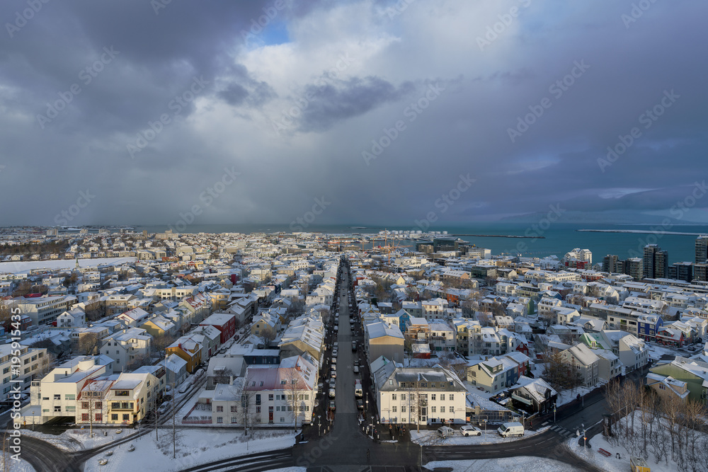 Naklejka premium Downtown Reykjavik, Iceland during winter