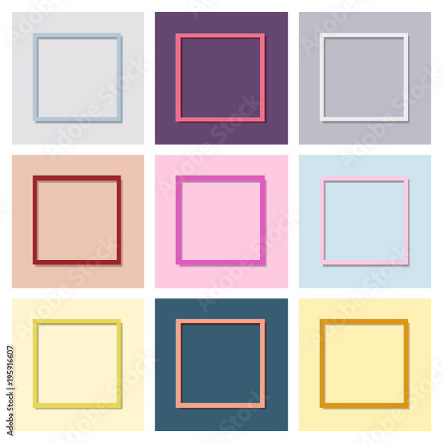 Set of multi-colored frames with shadow. Vector illustration.