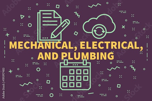 Conceptual business illustration with the words mechanical, electrical, and plumbing photo