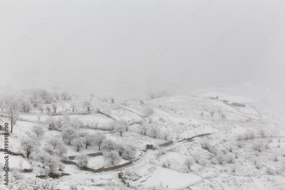 Fototapeta premium Snowfall in Filband, Mazandaran, Iran