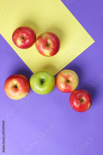 Apples, fruit pop art, red apples pop art on a purple background, fruits for breakfast, vitamins, vegetarian food, colorful background, lots of apples on a pastel pattern, minimalism, trend 2018