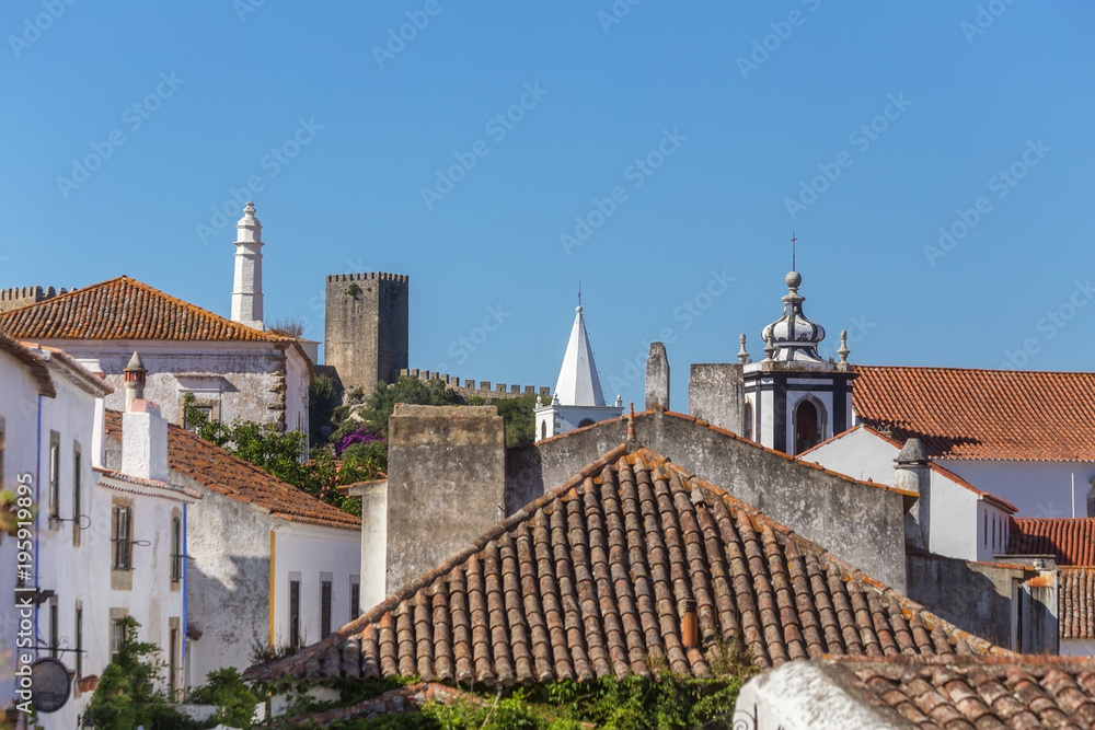 The ancient streets and houses of Portuguese village of Obidos.