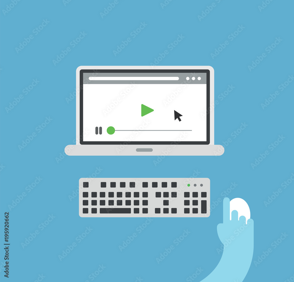 Laptop with media player on screen Laptop with media player on screen