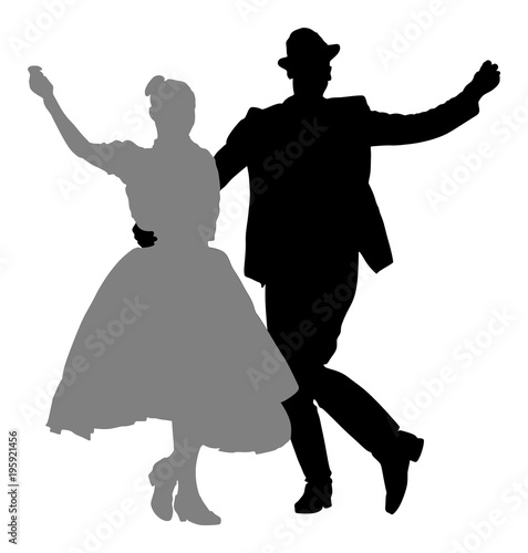 Hungarian folk dancers couple vector. Germany folk dancers couple. Austrian folk dancers couple. East Europe folklore. Couple in love dancing Balkan folk. 