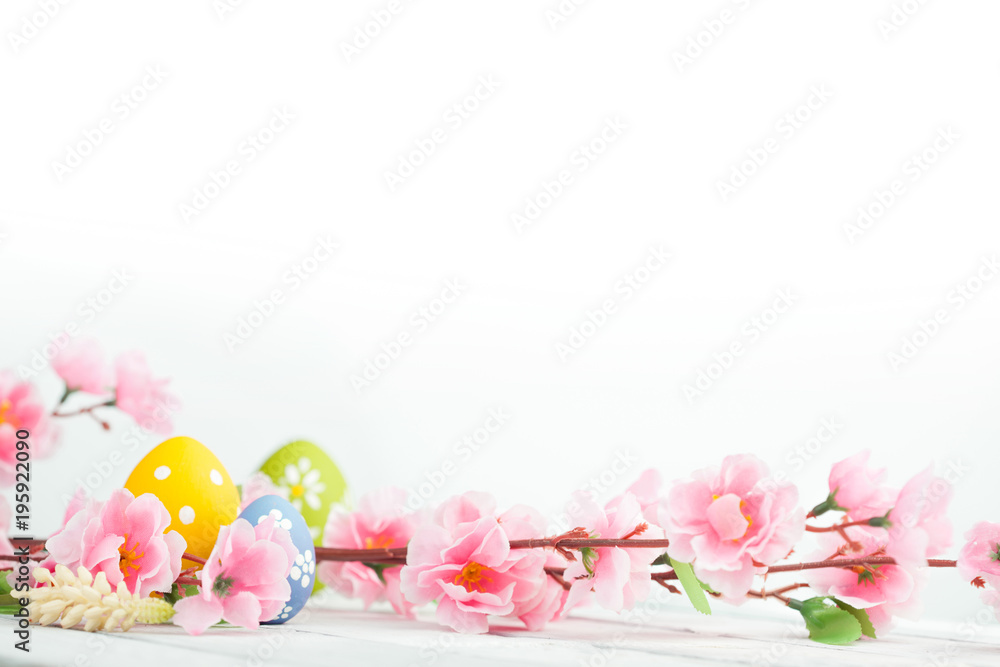 Fototapeta premium Easter eggs on blue wooden background