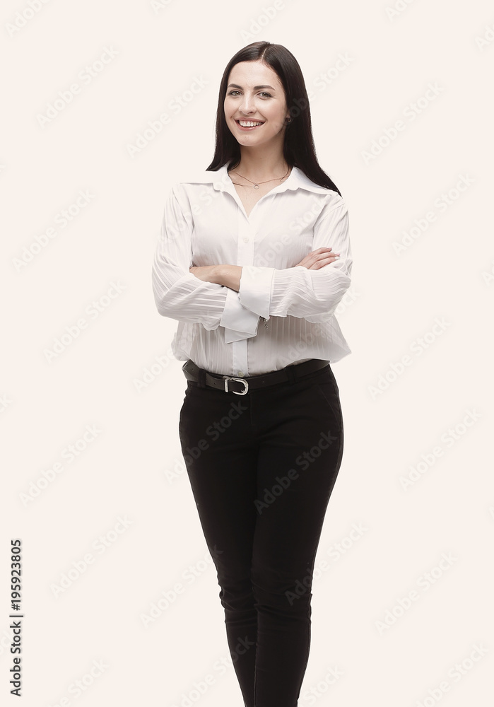 portrait in full growth of a successful young business woman portrait in full growth of a successful young business woman