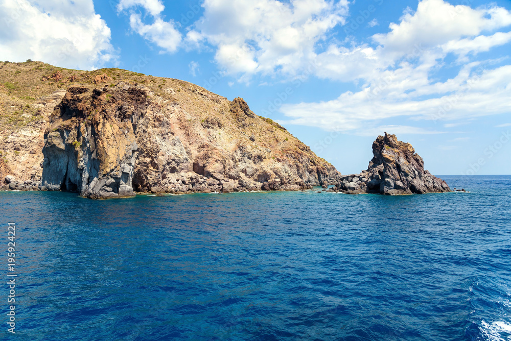 Rocky cliff coast of the Lipari Island