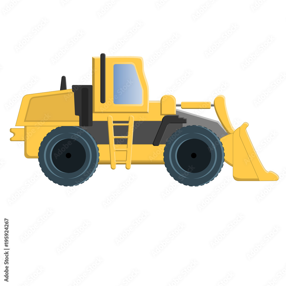 Construction machinery-bulldozer. Powerful tractor with a blade on a white background.