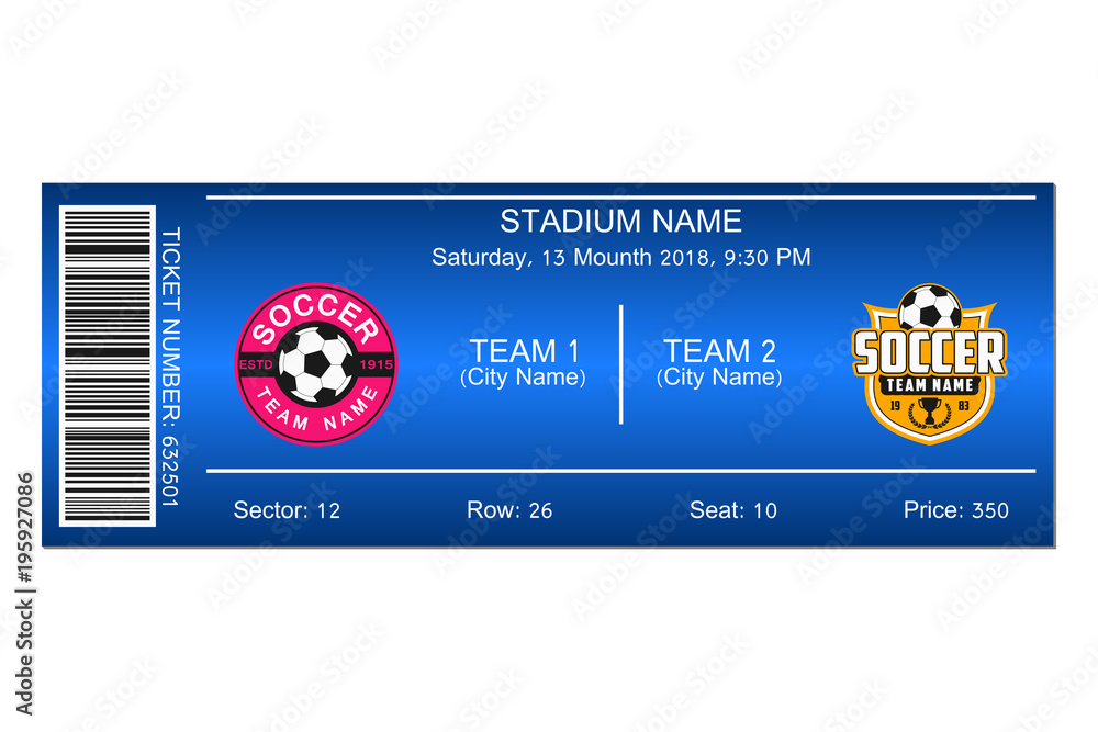 Soccer ticket. Template design for football stadium ticket. Vector