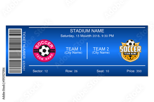 Soccer ticket. Template design for football stadium ticket. Vector illustration.