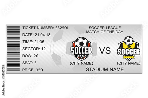 Soccer ticket design. Template for football stadium ticket. Vector illustration.