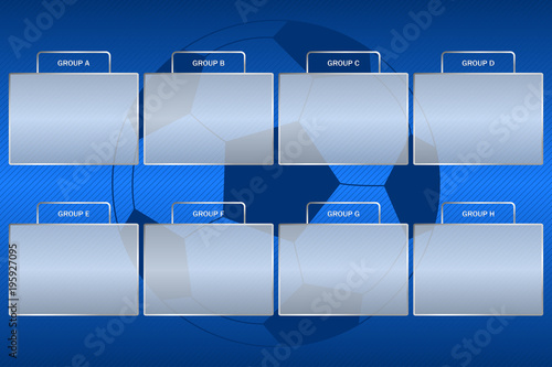 Soccer championship groups scheme. Football tournament group bracket at blue background with ball. Vector.