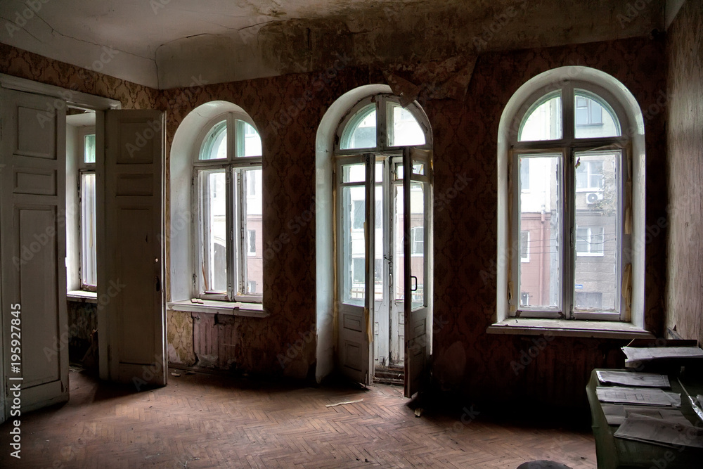 Interior of old ruined abandoned mansion in Voronezh, Russia Interior of old ruined abandoned mansion in Voronezh, Russia