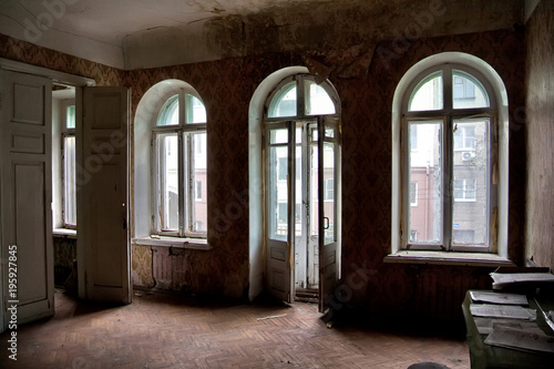 Interior of old ruined abandoned mansion in Voronezh  Russia