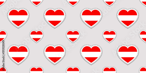 Austria background. Austrian flag seamless pattern. Vector stikers. Love hearts symbols. Good choice for sports pages, travel, geographic, cartographic elements. Traditional patriotic design