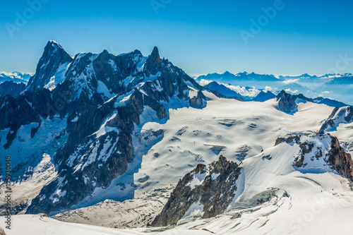 Mont Blanc mountain massif summer landscape(view from Aiguille du Midi Mount, French )