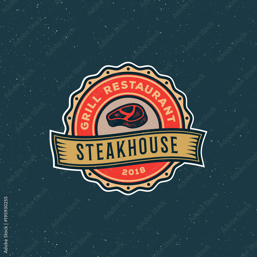 Obraz premium vintage steak house logo. retro styled grill restaurant emblem. vector illustration