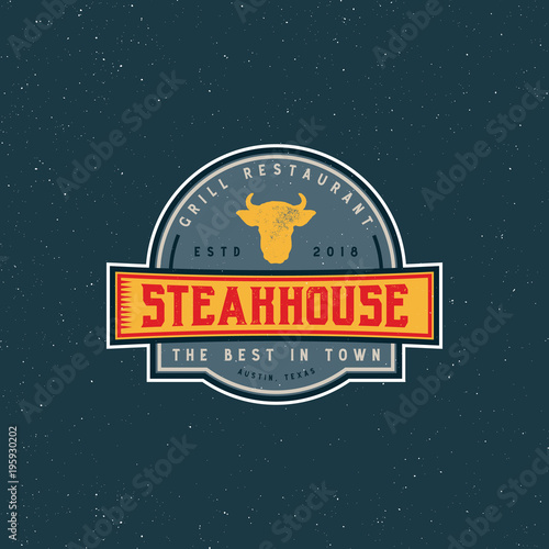vintage steak house logo. retro styled grill restaurant emblem. vector illustration