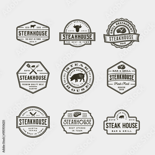 set of vintage steak house logos. vector illustration