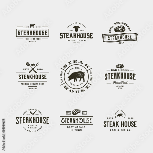 set of vintage steak house logos. vector illustration