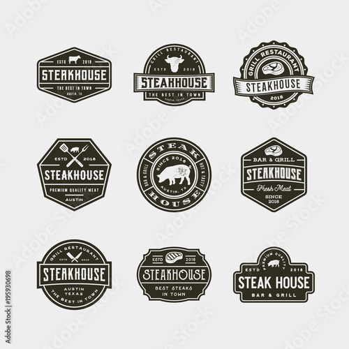 set of vintage steak house logos. vector illustration