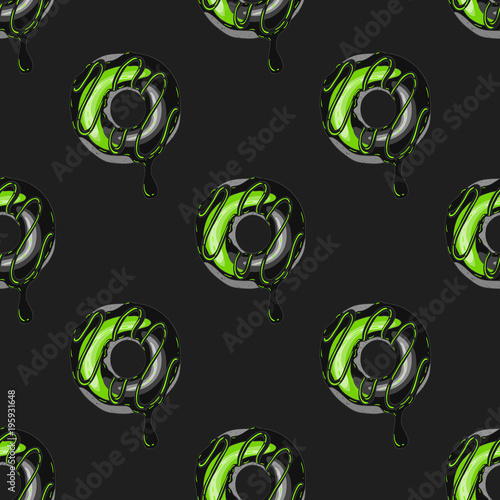 Funky doughnut seamless pattern. Cartoon style pattern design.