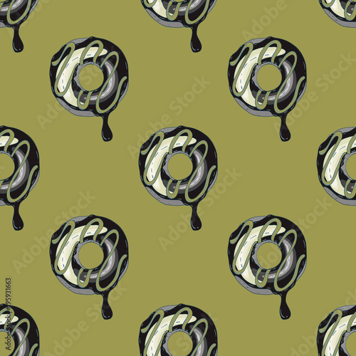 Funky doughnut seamless pattern. Cartoon style pattern design.