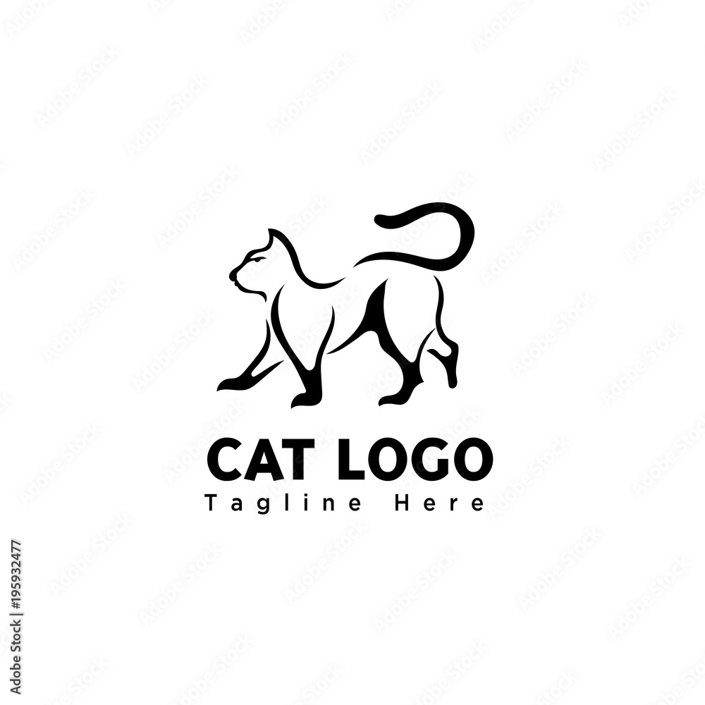 brush art walking cat logo