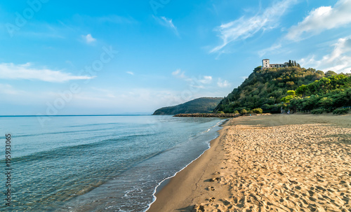 View of calm sea and Punta Ala beach in Tuscany, Italy