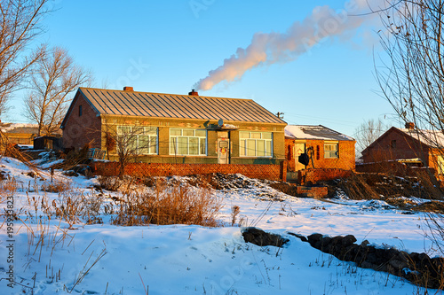 Slika na platnu The village morning of winter.