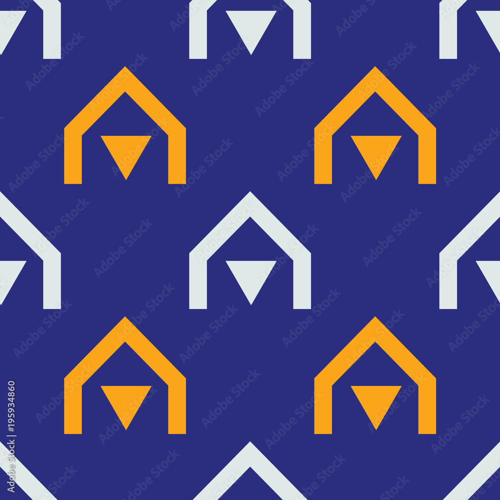 Native village seamless pattern. Strict line geometric pattern for your design.