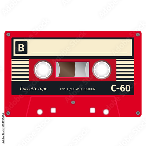 Plastic audio cassette tape. Realistic illustration Isolated on white.