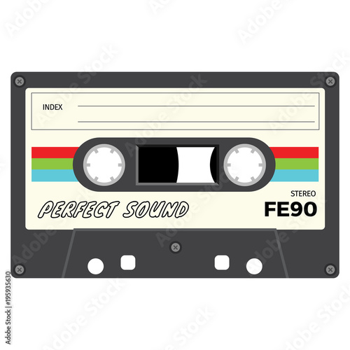 Retro audio cassette, realistic illustration isolated on white.