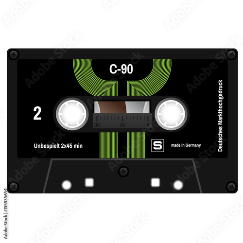 Plastic audio cassette tape. Realistic illustration Isolated on white.